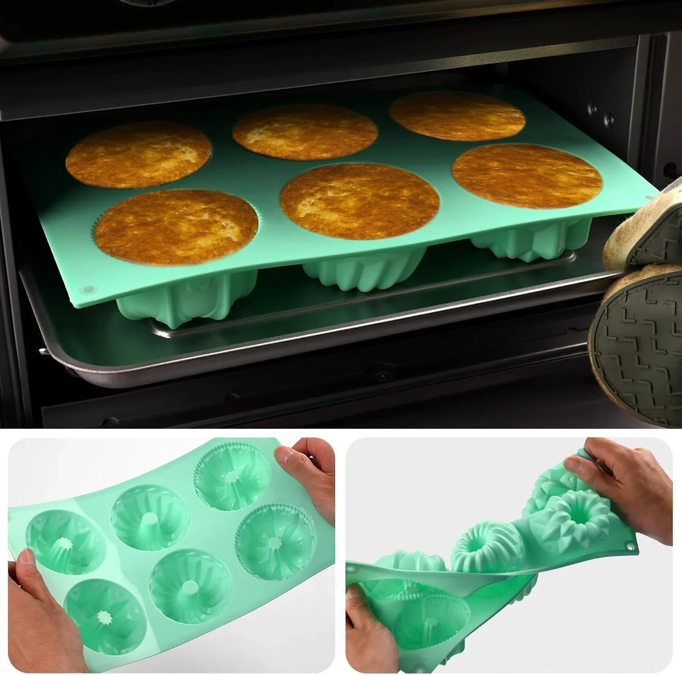 2 Pcs Mini Fluted Cake Pan, 6-Cavity Fluted Tube Cake Pan, Non-Stick Silicone Baking Mold for Cupcakes, Donuts, Cornbread, Brownies, Jellies