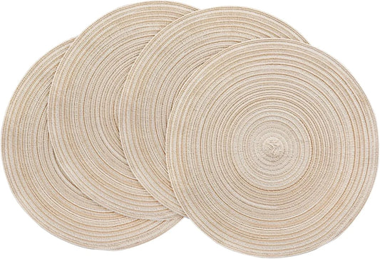 15 Inch round Braided Placemats Set of 4, Washable Heat Resistant Cotton Polyester Circle Place Mats for Kitchen Dining Table - Canvas Beige