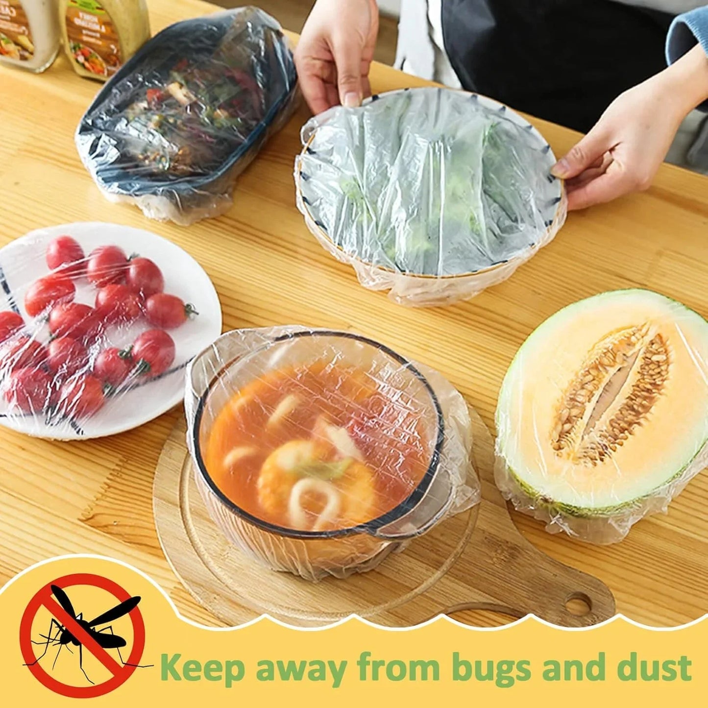 100 Bowl Covers Bread Proofing - Extra Large Plastic Wrap for Food Sourdough Bread Baking Rising Elastic Reusable Plate Covers Outdoor Food Fresh Keeping Bags Shower Cap Hair Deep Conditioning