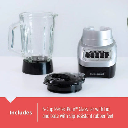 6-Cup PerfectPour Glass Jar with Lid and Base, Black+Decker Blender for Smoothies and Blending