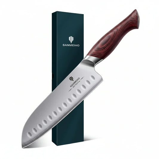 7 Inch Chef Knife, High Carbon Japanese 10Cr15Mov Stainless Steel Santoku Knife, Ultra Sharp Professional Kitchen Cooking Knife with Ergonomic Pakkawood Handle