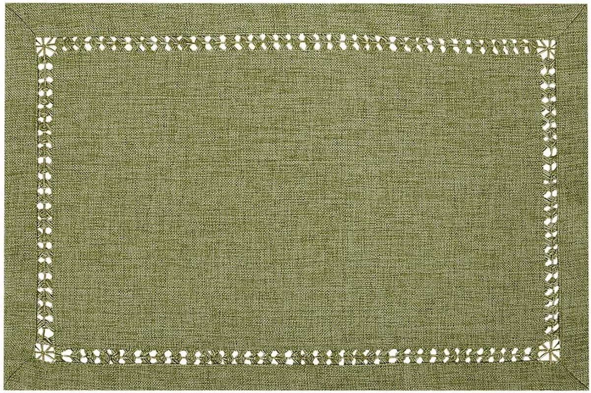 Set of 4 Handcrafted Solid Sage Green Color Dining Table Place-Mats, Double-Hemstitched, Rectangular 12 X 18 Inch