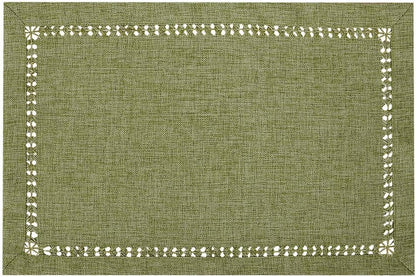 Set of 4 Handcrafted Solid Sage Green Color Dining Table Place-Mats, Double-Hemstitched, Rectangular 12 X 18 Inch