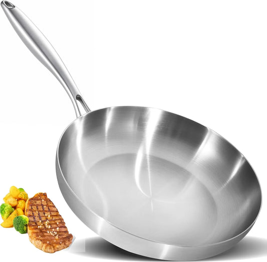 12 Inch Tri-Ply Stainless Steel Frying Pan – Professional Skillet Fast & Even Heating, Induction & Oven Safe Cookware for Modern Home Kitchens, Detachable Handle