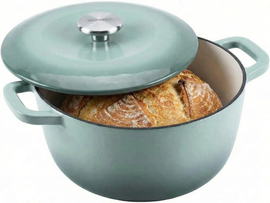 5.5QT Enamel Cast Iron Dutch Oven with Lid,Dual Handles,Versatile Heavy-Duty Non-Toxic Cookware for Sourdough Bread Baking,Braising,Stews,Roasting,Oven Safe up to 500°F Green