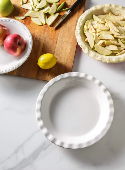 Ceramic Pie Pans for Baking, 9 Inches Pie Plate for Apple Pie, round Baking Dish, 36 Ounce Fluted Dish Pie Pan, Set of 2, White