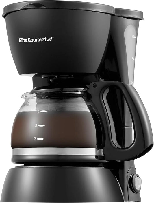 EHC4128 Automatic 4-Cup Brew & Drip Coffee Maker with Pause N Serve, Glass Carafe, Reusable Filter, On/Off Switch, Keep Warm, Water Level Indicator, Black