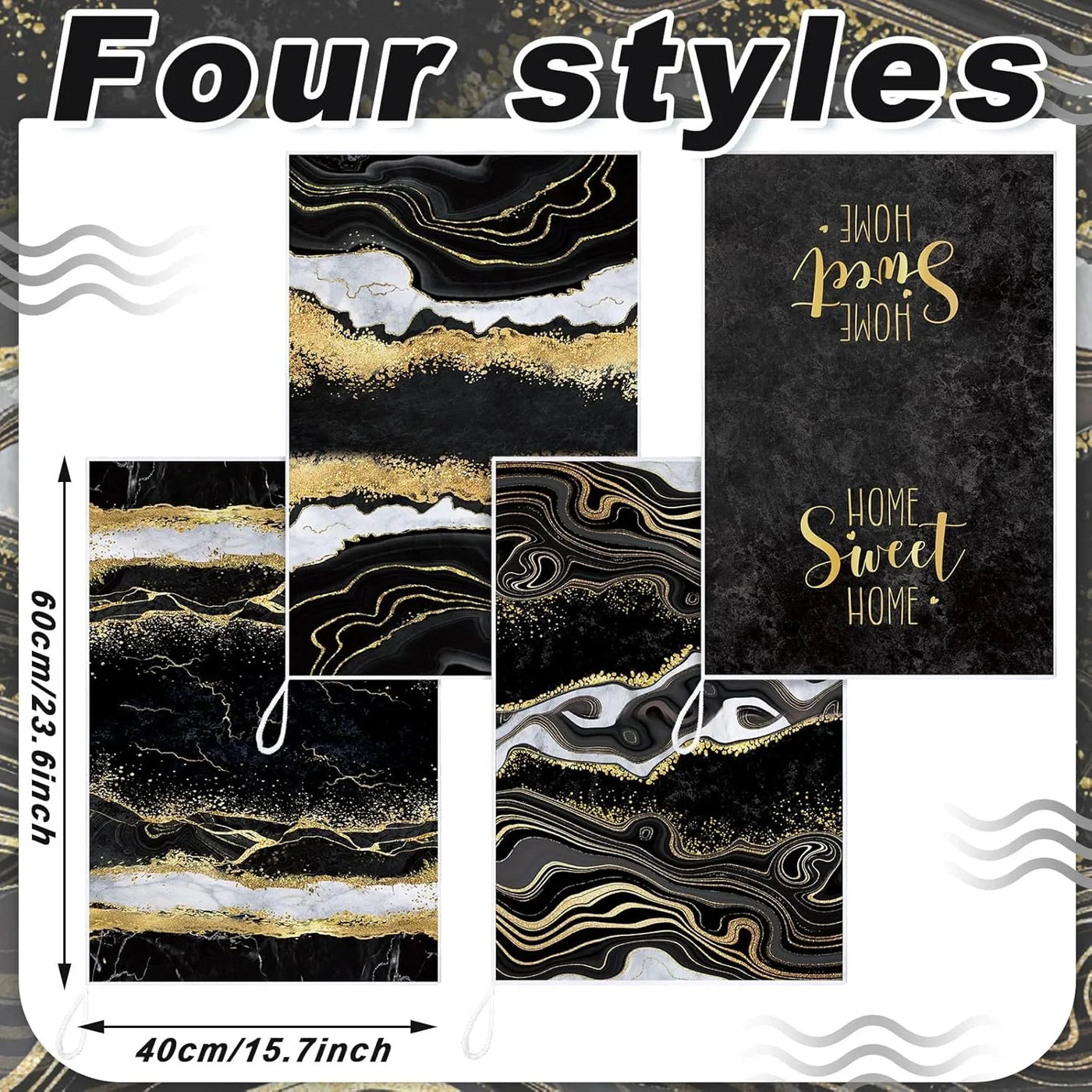 4 Pcs Marble Kitchen Towels Black and Gold Bathroom Hand Towels Absorbent Marble Tea Washcloths for Spring Bathroom Decor Kitchen Accessories Gifts