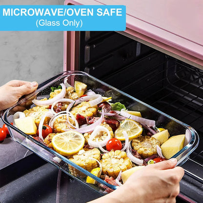8 Pieces Glass Baking Dish with Lids Rectangular Glass Baking Pan Bakeware Set with Lids, Baking Pans for Lasagna, Leftovers, Cooking, Kitchen, Fridge-To-Oven, Gray
