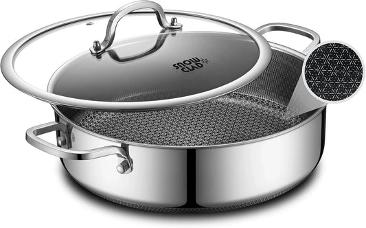 Saute Pan,Hybrid Non Stick 5 Quart Everyday Braiser Pan,Chicken Fryer, PFOA Free Cookware,12 Inch Deep Frying Pans with Lid,Dishwasher and Oven Safe,Works on Induction,Ceramic and Gas Cooktops