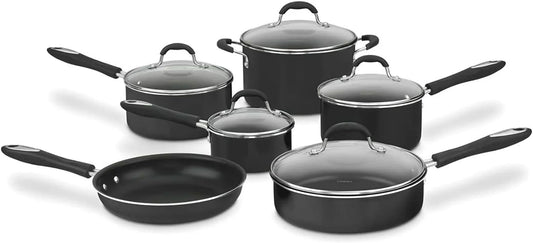Advantage Nonstick Cookware Set, 11-Piece Pots and Pans Cooking Set with Aluminum Core for Quick and Even Heating, Easy Grip Handles, Dishwasher Safe, 55-11BK