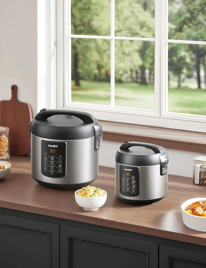 Compact Rice Cooker, 6-In-1 Stainless Steel Multi Cooker, Slow Cooker, Steamer, Saute, and Warmer, 2 QT, 8 Cups Cooked(4 Cups Uncooked), Brown Rice, Quinoa and Oatmeal, 6 One-Touch Programs, Corded Electric