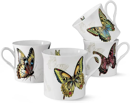 Ceramic Coffee Mugs Set of 4, 12 Oz Butterfly Pattern, Microwave and Dishwasher Safe, Comfortable Handles, Gifts for Women and Men, for Coffee, Tea, Latte, Cappuccino