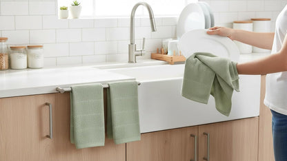 Sage Green Kitchen Dish Towels: 100% Cotton Cloth Soft Cleaning Drying Absorbent Textured Terry Loop, Set of 3 Multipurpose for Everyday Use