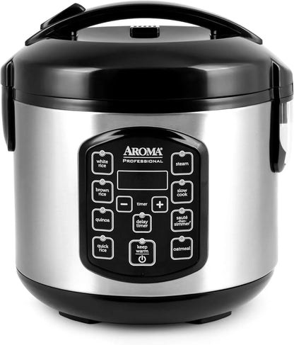 Professional Digital Rice Cooker, Multicooker, 4-Cup (Uncooked) / 8-Cup (Cooked), Steamer, Slow Cooker, Oatmeal Cooker, STS, Auto Keep Warm, 2 Qt, Stainless Steel Exterior, ARC-954SBD