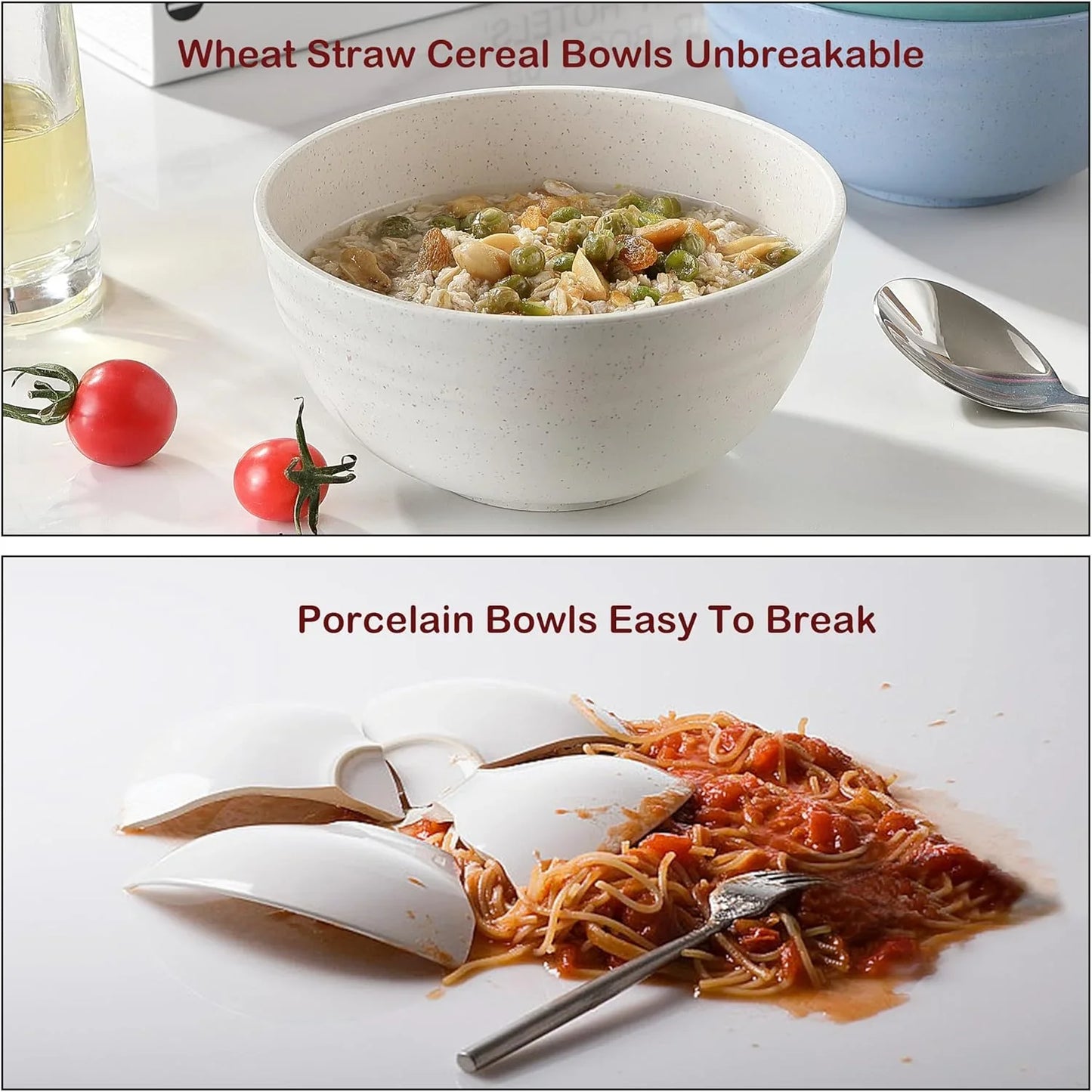 8PCS Cereal Bowl,  Unbreakable Wheat Straw Cereal Bowls, Microwave & Dishwasher Safe Kitchen Bowls for Cereal, Snack, Soup, Salad and Rice, Multicolors, BPA Free, 26Oz (Ser of 8)