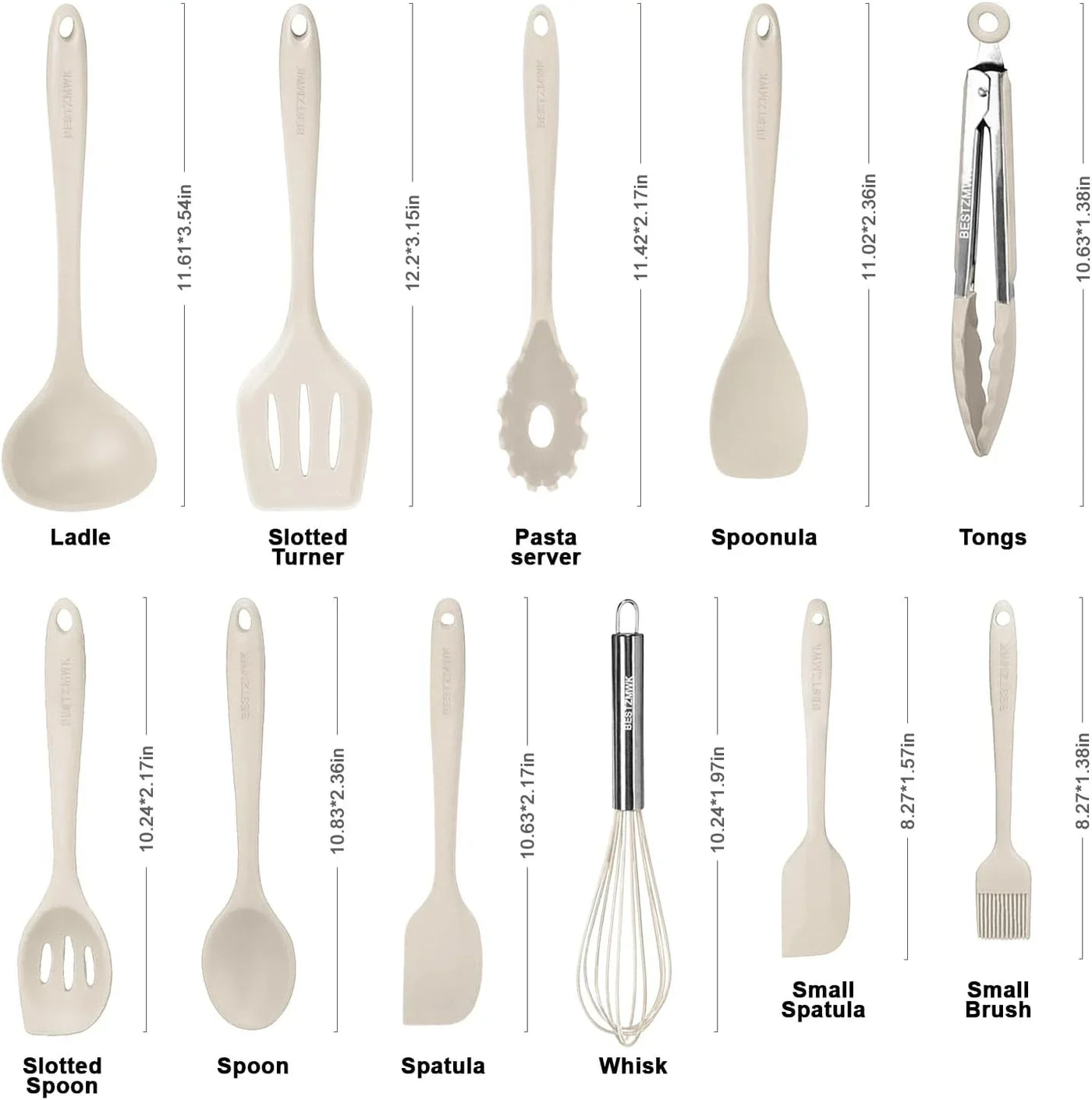 Kitchen Utensil Set - 11 Cooking Utensils - Colorful Silicone Kitchen Utensils - Nonstick Cookware with Spatula Set - Colored Best Kitchen Tools Kitchen Gadgets (Khaki)