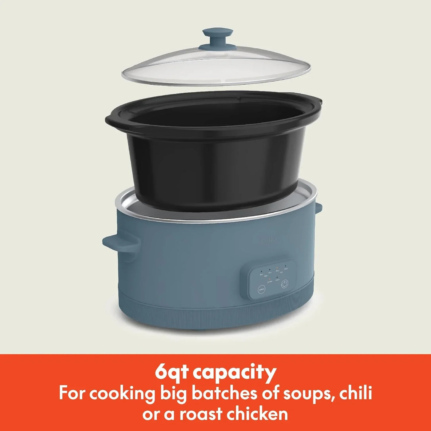 6.0 Qt Programmable Slow Cooker, Ceramic Nonstick Coating, Adjustable Temperature & Cooking Times, Dishwasher Safe Stoneware Pot & Tempered Glass Lid, Tangle Free Cord Wrap, Surf
