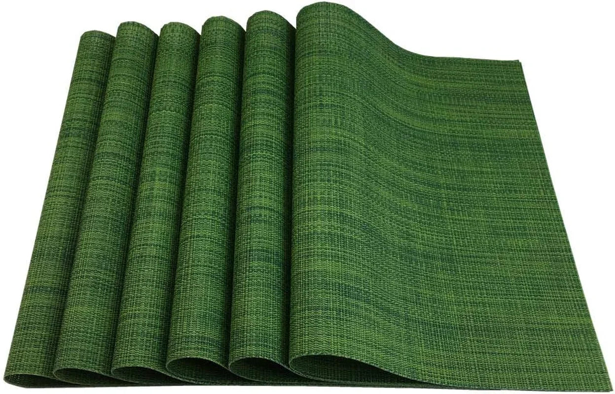 Placemats Set of 6 for Dining Table Stain Resistant Washable PVC Kitchen Table Mats Woven Vinyl Wipeable Table Placemat,Easy to Clean(Algae Green)