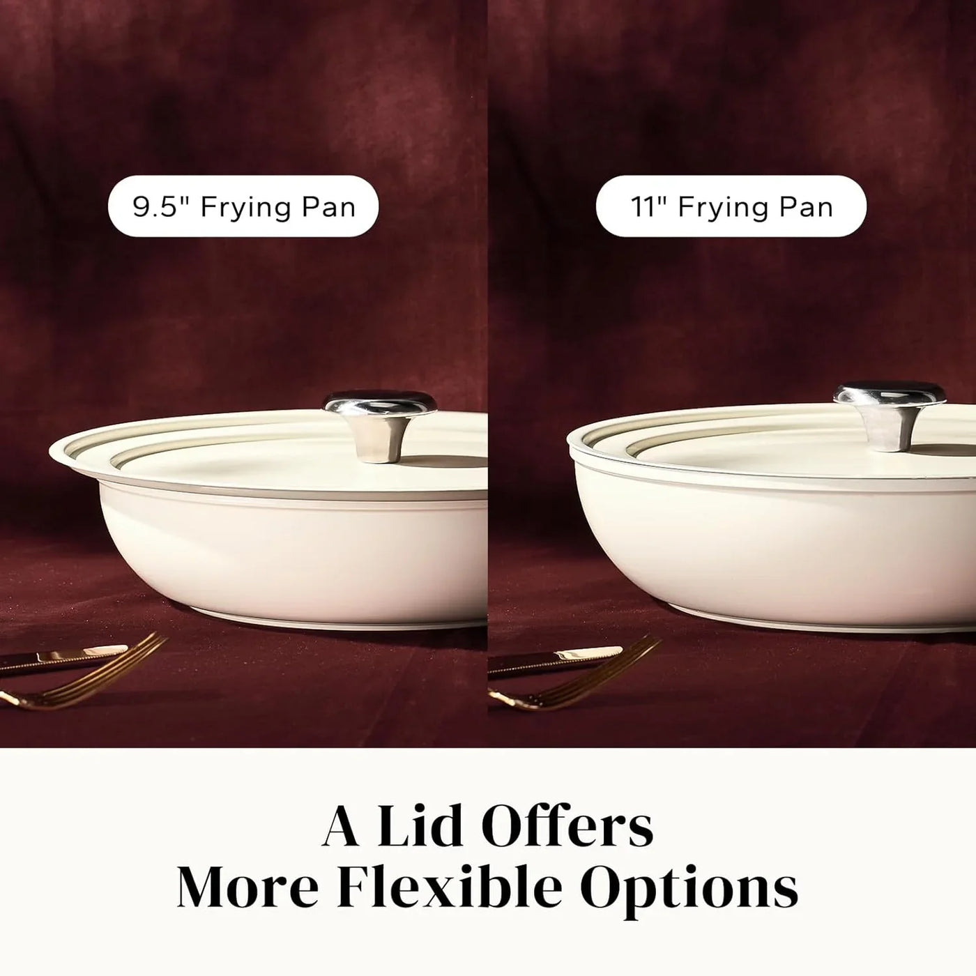 Ceramic Frying Pans, 4-Piece Non Stick Frying Pans, Non Toxic Skillet with Lid, Ceramic Cookware Set, 8" 9.5" 11" Egg Saute Pan, PFAS & PTFE & PFOA Free, Dishwasher & Oven Safe, Beige White