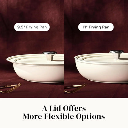 Ceramic Frying Pans, 4-Piece Non Stick Frying Pans, Non Toxic Skillet with Lid, Ceramic Cookware Set, 8" 9.5" 11" Egg Saute Pan, PFAS & PTFE & PFOA Free, Dishwasher & Oven Safe, Beige White