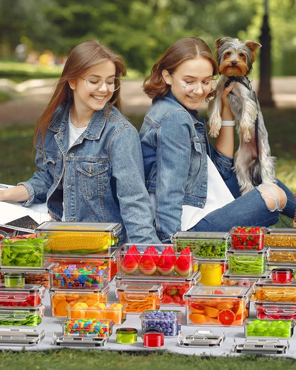 60 PCS Food Storage Containers with Lids, Bpa-Free Plastic Food Containers for Kitchen Storage, Leak Proof, Reusable Meal Prep Containers with Labels & Pen