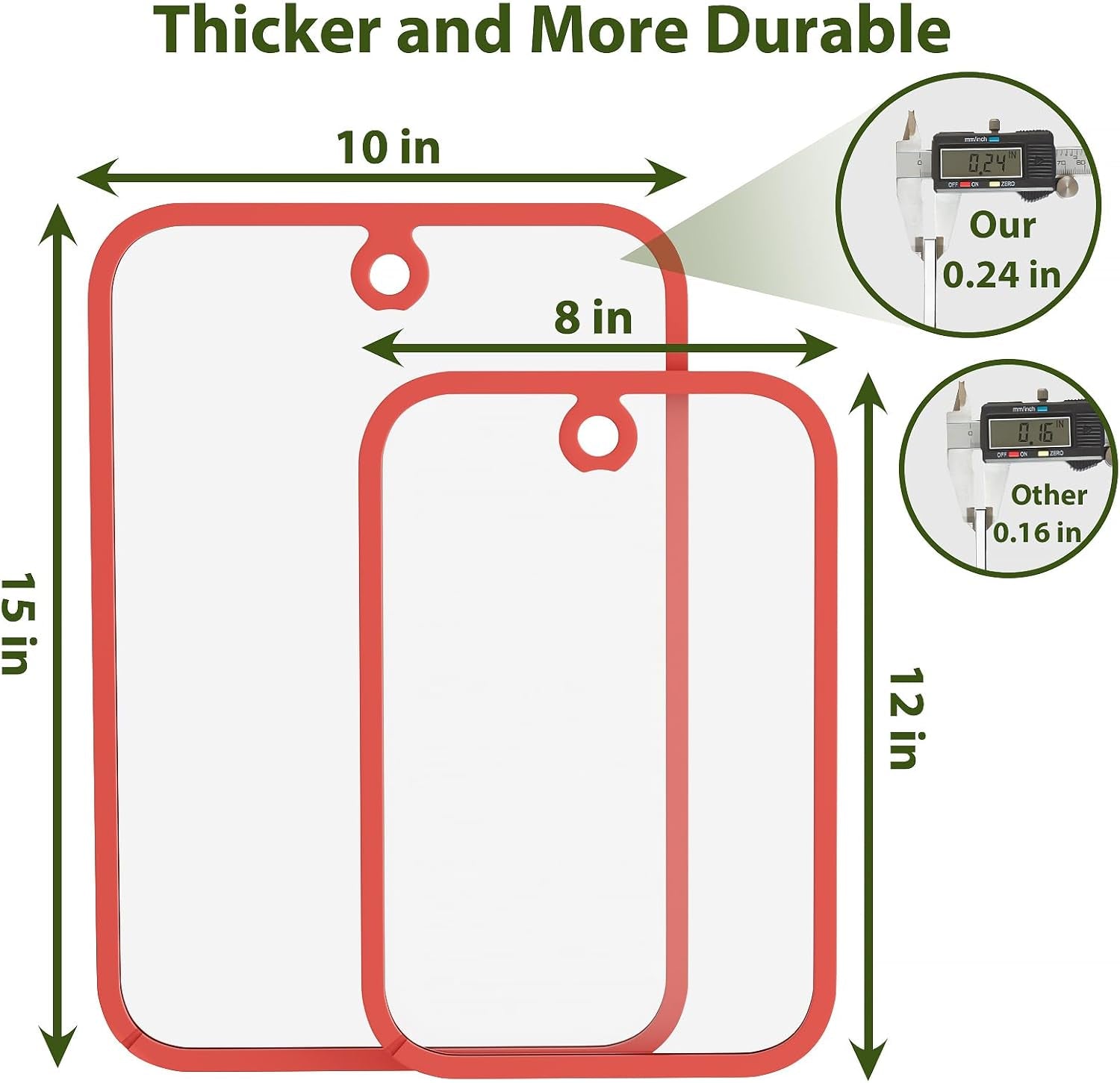 Cutting Board,  Glass Cutting Boards for Kitchen, 2Pcs Chopping Board Set with Non-Slip Edges & Hanging Hole, Dishwasher- Safe Clear Cutting Board for Countertop, Meal Prep & Serving