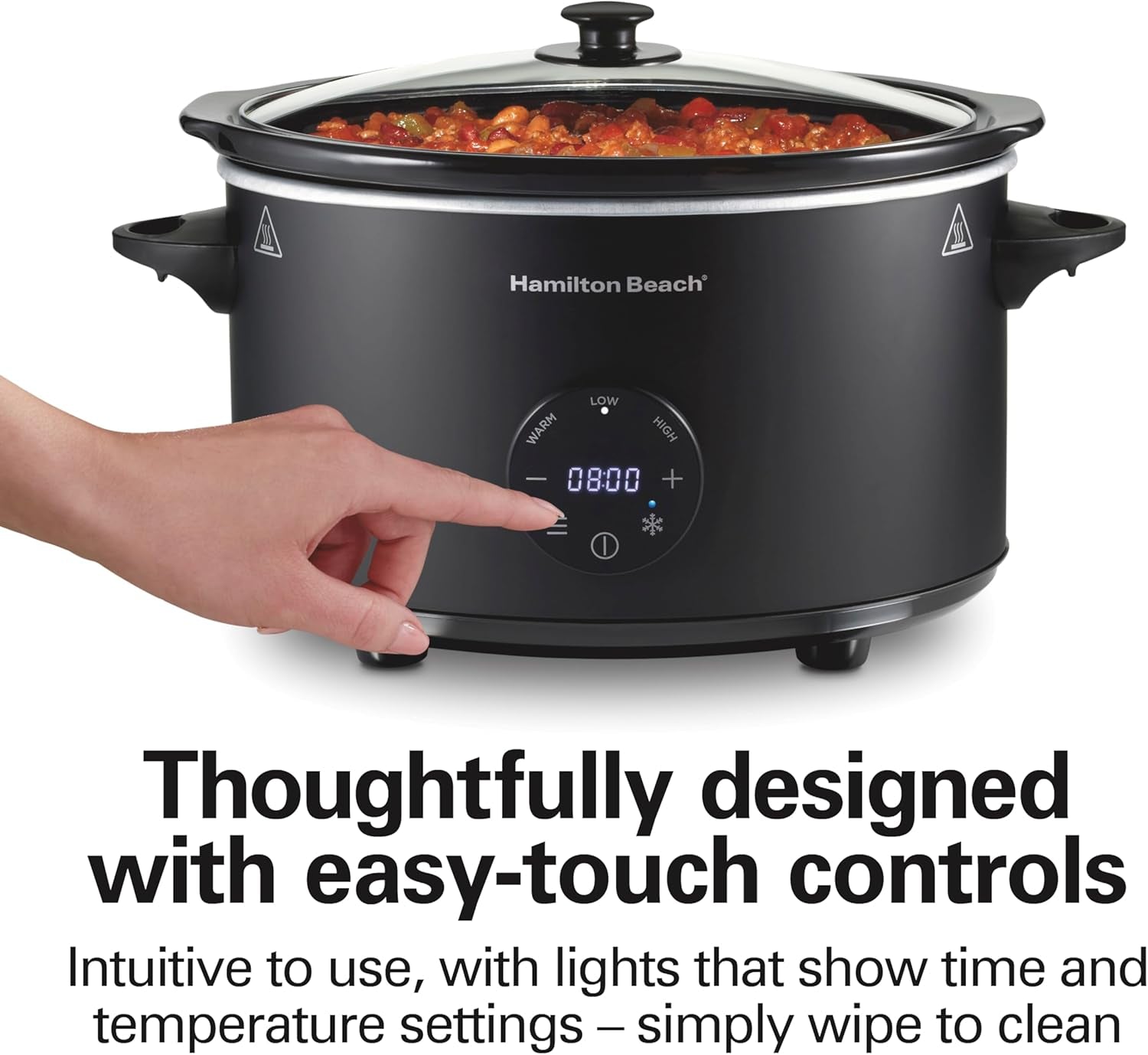 6 Quart Set & Forget Programmable Slow Cooker with Defrost Function, Flexible Programming, Adjustable Countdown Timer, Large Dishwasher Safe Stoneware Crock and Glass Lid, Black (33765)
