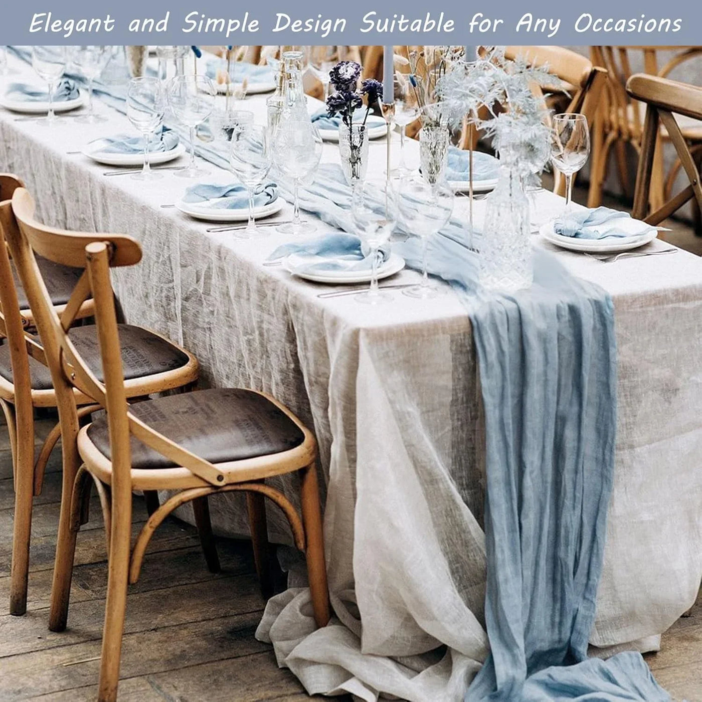 12 Pack 10Ft Cheesecloth Table Runner 35X120 Inch Boho Gauze Table Runner Rustic Cheese Cloth Long Romantic Table Runners for Wedding Bridal Shower Birthday Party Table Decor (Dusty Blue)