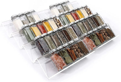 Clear Acrylic Spice Drawer Organizer, 4 Tier- 2 Set Expandable from 13" to 26" Drawer Seasoning Organizer, Kitchen Spice Rack Tray for Drawer/Countertop (Jars Not Included)
