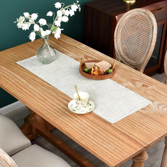 Farmhouse Rustic Faux Linen Table Runner Neutral Beige Table Runners Double Layer Reversible Rectangle Runners for Daily Use Kitchen Dining Banquet Holiday 13X36 Inch