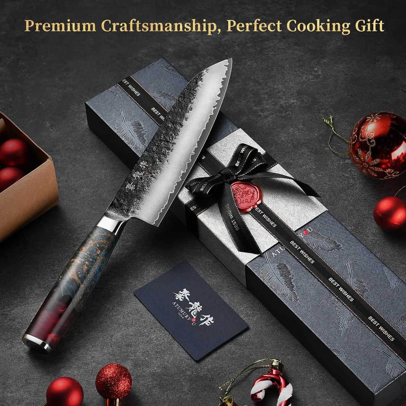 Japanese Chef Knife, 7 Inch Hand Forged Santoku Knife with VG10 Steel, Chefs Knives for Professional & Home Kitchen, Sharp Kitchen Knives with Red Ergonomic Handle, Cooking Gifts for Men and Women