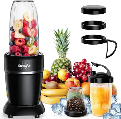 Sangcon personal blender with fresh fruits, smoothie cup, and coffee grinder attachment for kitchen blending