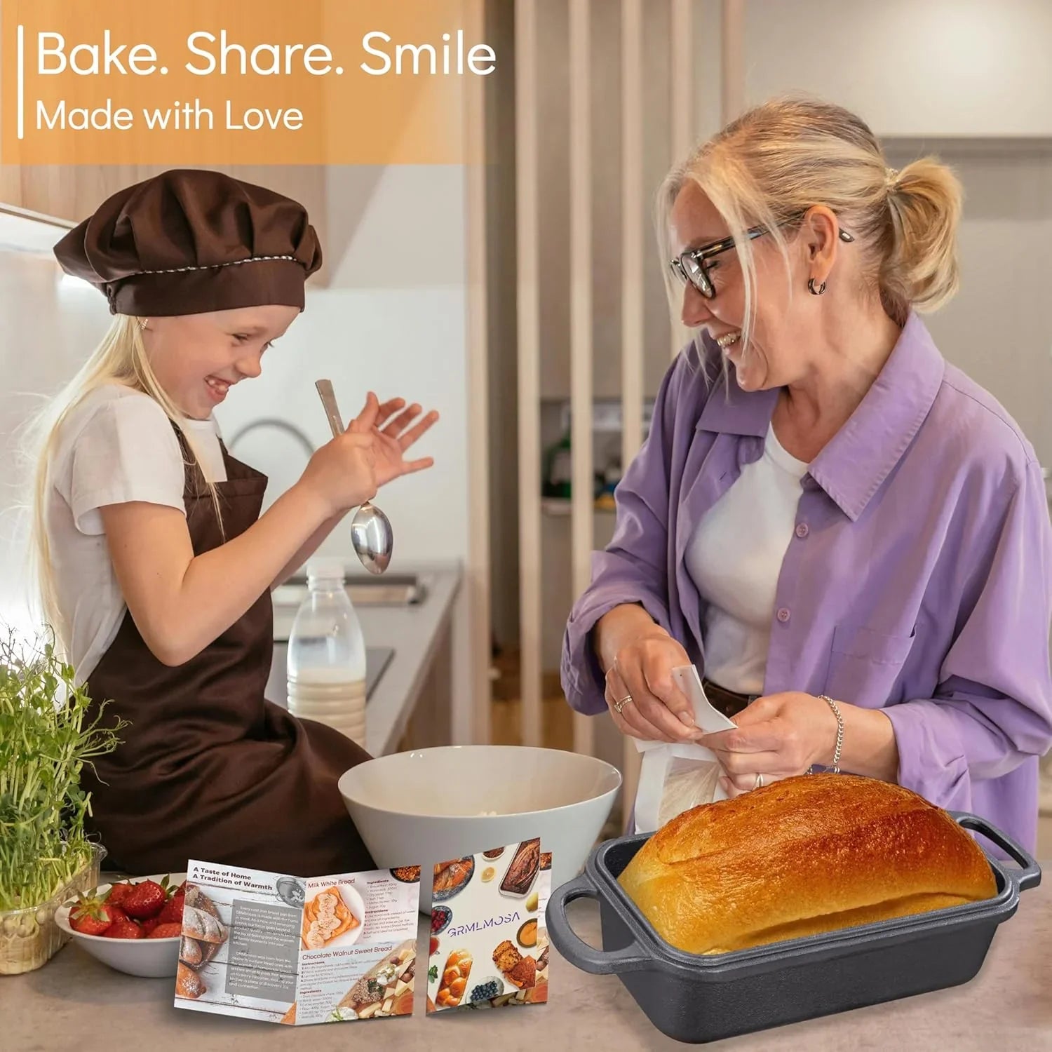 Grmimosa 2 in 1 Cast Iron Bread Loaf Pan with Lid, Loaf Pans for Baking Bread 9X5 Inch, Even Heat Distribution for Meatloaf, Homemade Bread