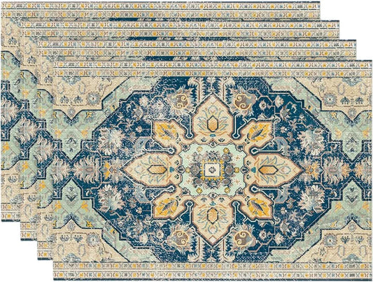 Boho Bohemia Style Sliver Placemats Set of 4, 12X18 Inch Country Rustic Farmhouse Magical Fall Table Mats for Party Kitchen Dining Decoration