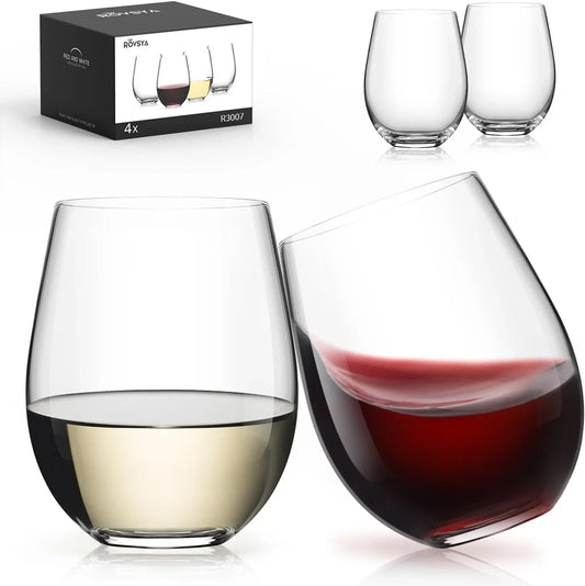 Stemless Wine Glasses Set of 4, 18Oz Crystal Red White Wine Glasses for Daily Use, Hosting, Home Bar, Evening Party, Birthdays, Shower, Housewarming Gift, Clear