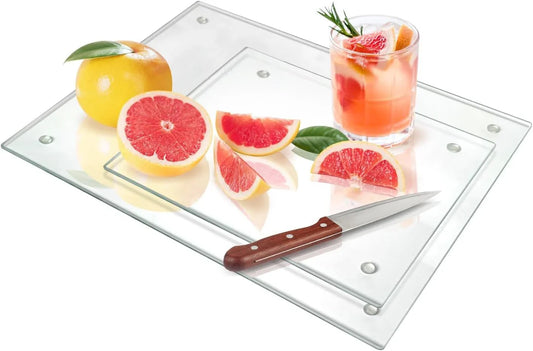 Tempered Glass Cutting Boards for Kitchen Counter, Clear Cutting Boards for Countertop, Non-Slip, Heat-Resistant, Easy to Clean, Kitchen Decoration, 16X12 & 12X8 2PCS