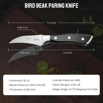 Bird Beak Paring Knife, 2.75 Inch Peeling Knives German Stainless Steel Small Curved Fruit Knifes, Razor Sharp Kitchen Pairing Knives with Ergonomic and Full Tang Handle