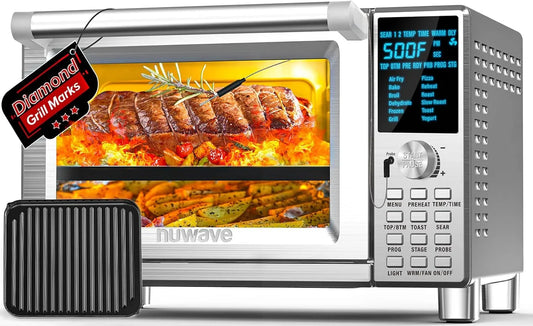 Bravo XL Air Fryer Convection Toaster Oven Countertop, 112-In-1 Smart Grill Combo with Original Flavors & Marks, Adjustable Heating Zones for Pizza, Roast, Bake, 50-500°F, Stainless Steel, 30QT