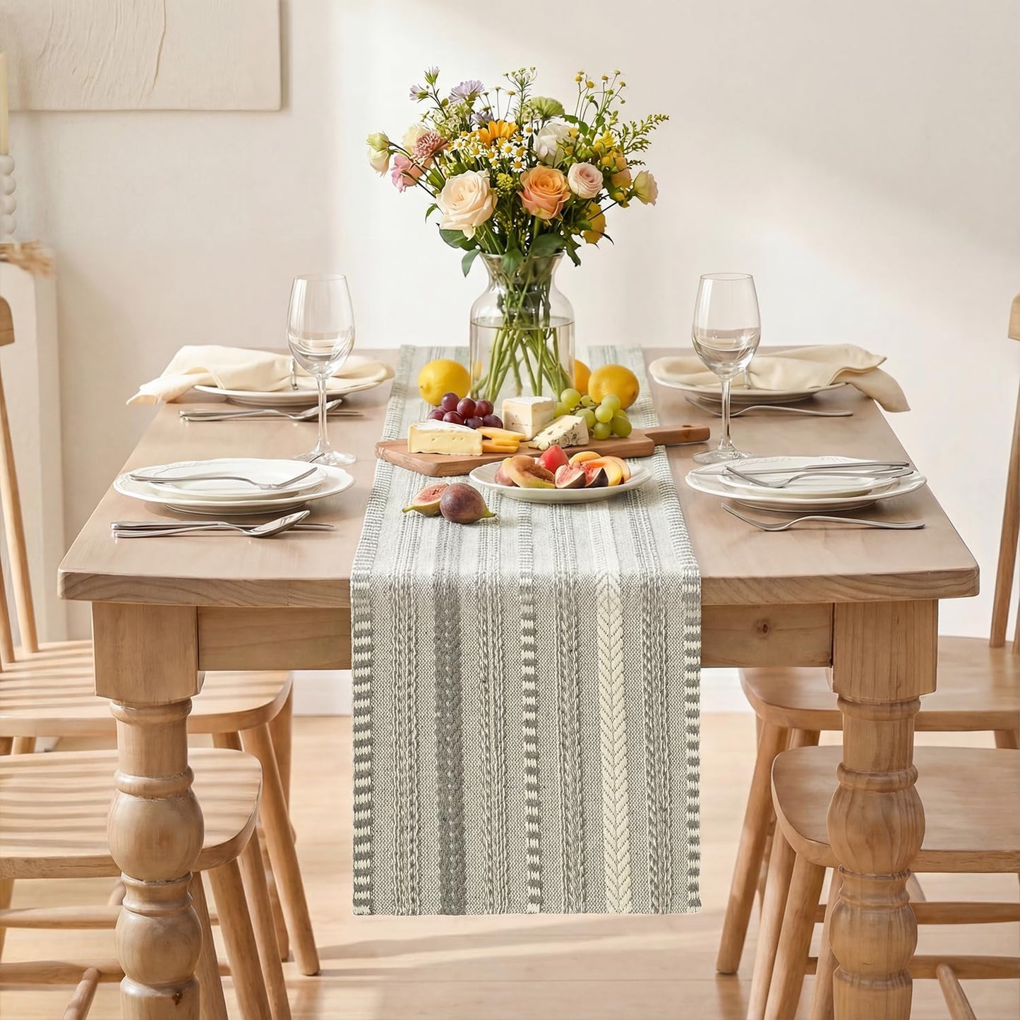 Dark Grey Farmhouse Woven Table Runner, Seasonal Holiday Rustic Kitchen Dining Table Decoration for Home Party Decor 12X72 Inch