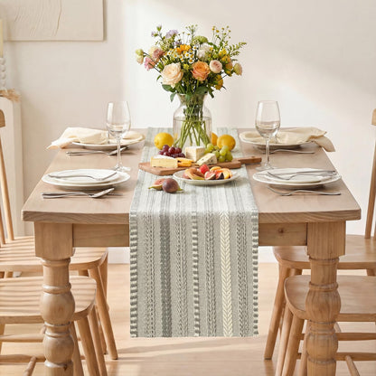 Dark Grey Farmhouse Woven Table Runner, Seasonal Holiday Rustic Kitchen Dining Table Decoration for Home Party Decor 12X72 Inch