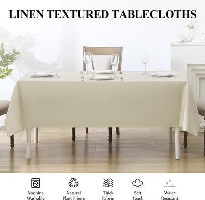 Faux Linen Rectangle Tablecloths 52X70 Inch Beige Waterproof Table Cloths for 4Ft Dining Table Banquets Buffet Parties and Wedding 1 Pack