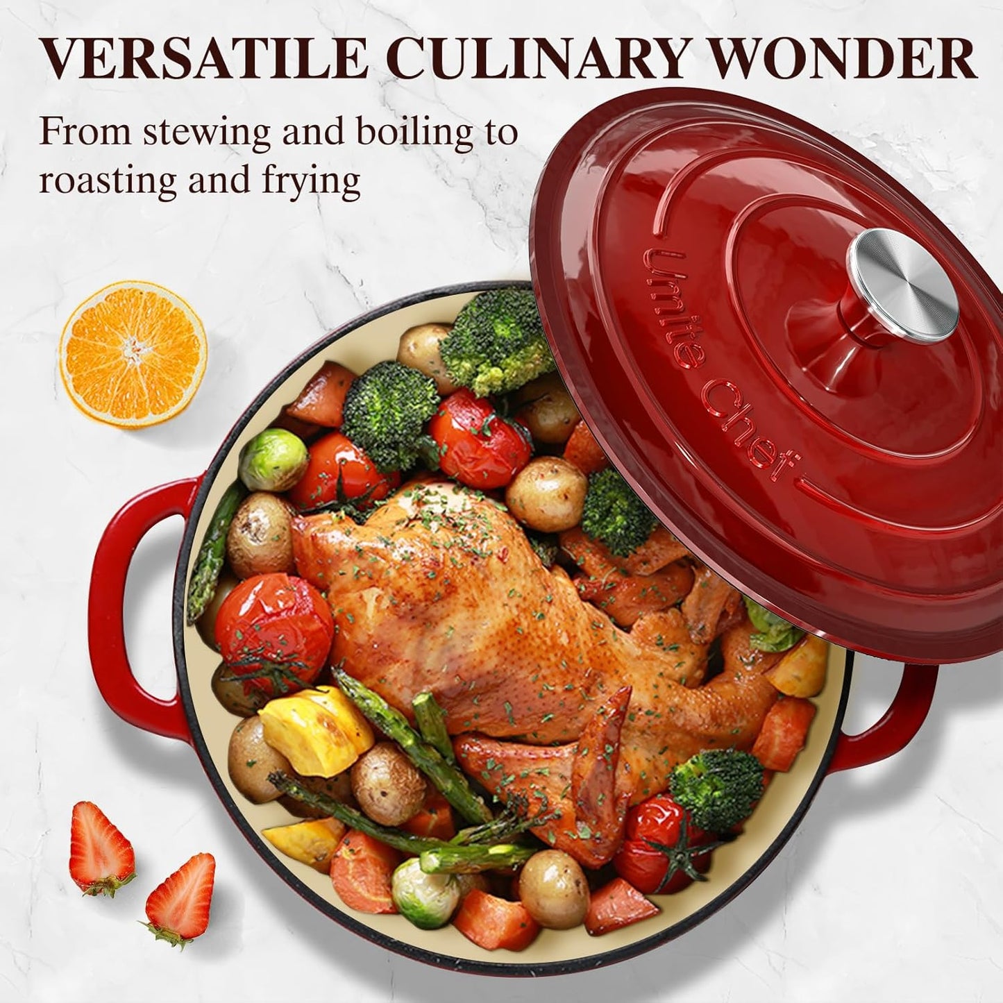Enameled Cast Iron Dutch Oven -  5QT Pot with Lid & Cotton Potholders - Heavy-Duty Cookware for Bread Baking, Braising, Stews, Roasting(Red)