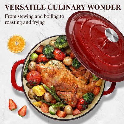 Enameled Cast Iron Dutch Oven -  5QT Pot with Lid & Cotton Potholders - Heavy-Duty Cookware for Bread Baking, Braising, Stews, Roasting(Red)
