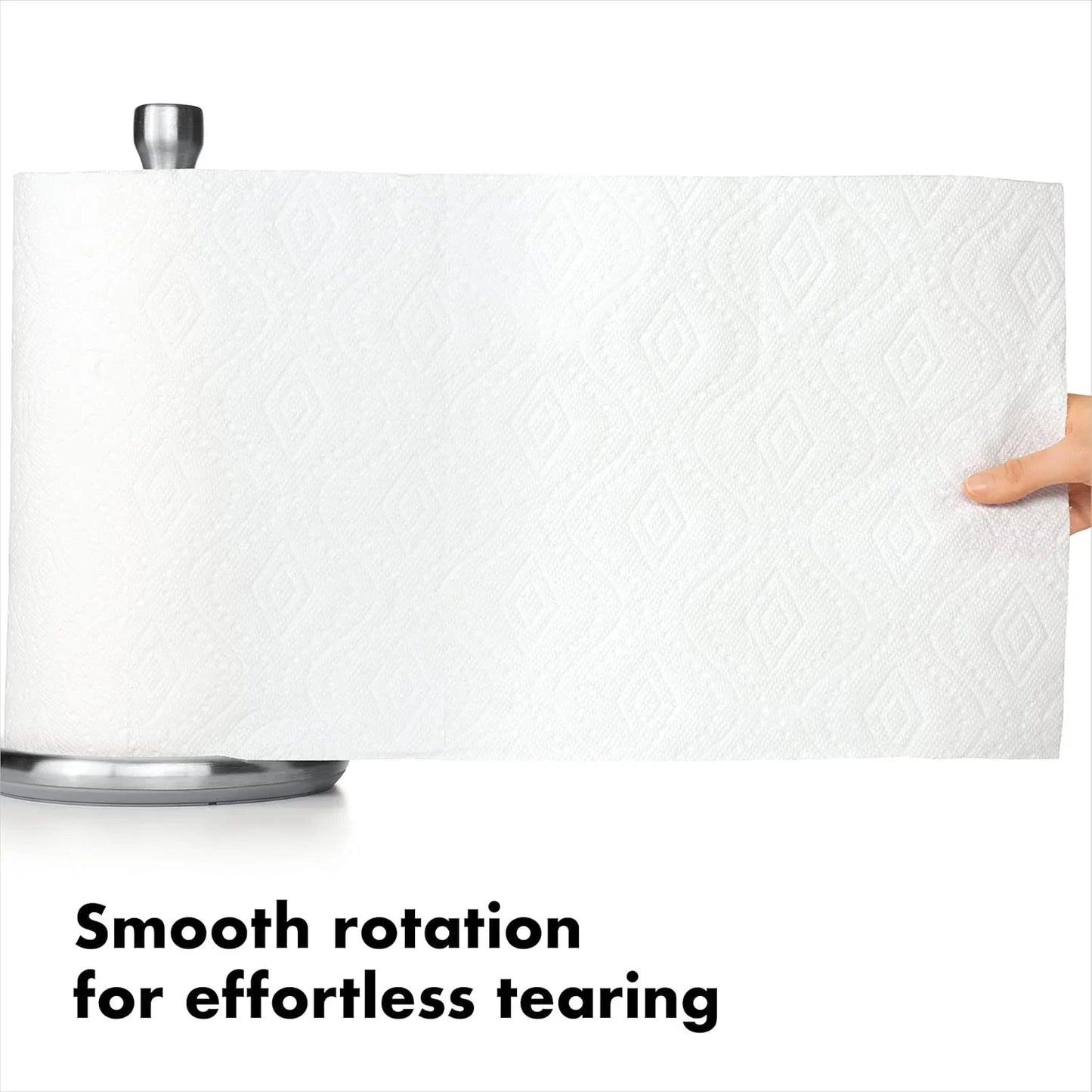 Smooth rotating paper towel holder with effortless tearing for kitchen use