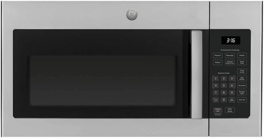 JVM3160RFSS 30" OTR Microwave, 1.6 Cu Ft, 1000W, 300 CFM Hood Vent, LED Lighting, Auto Defrost, Easy Mount Install, Stainless Steel