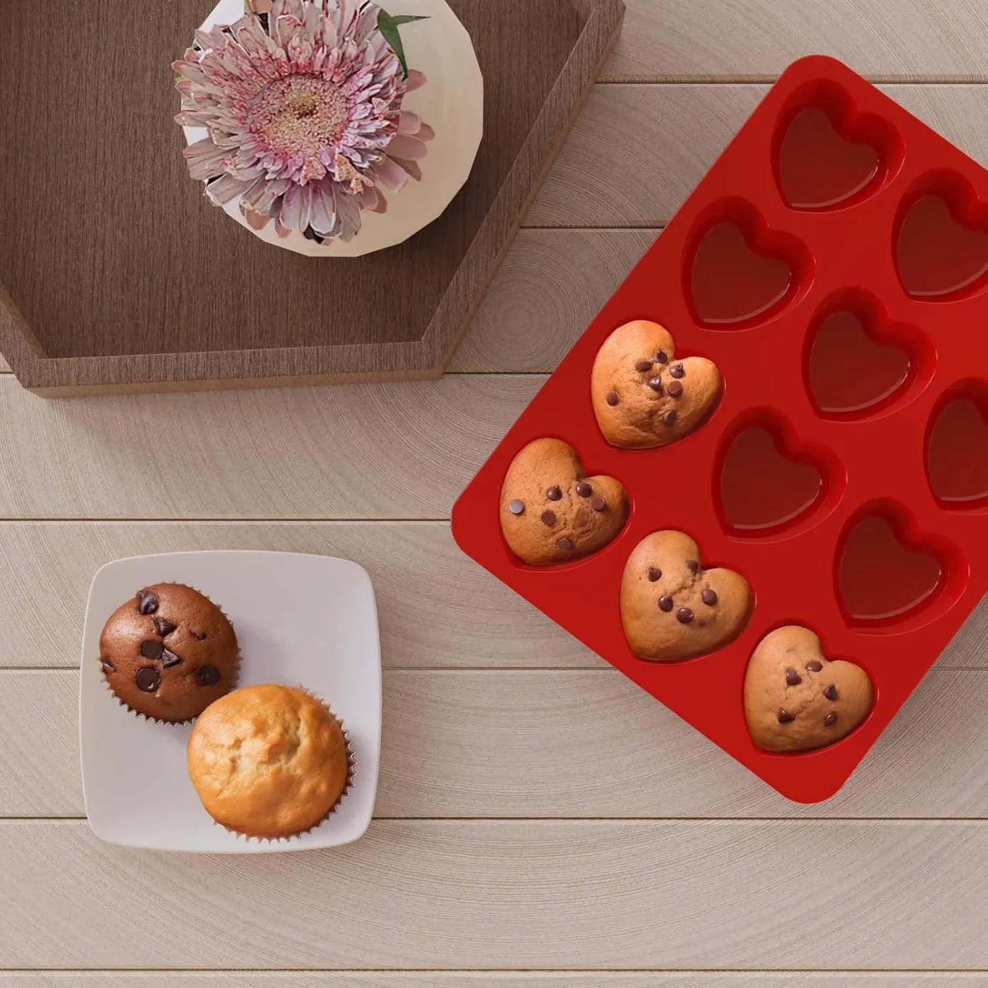 Silicone Heart Muffin Pan (2 Pack) - Nonstick Silicone Molds for Baking, Cupcake Pan for Brownies, Tartlets and Egg Bites
