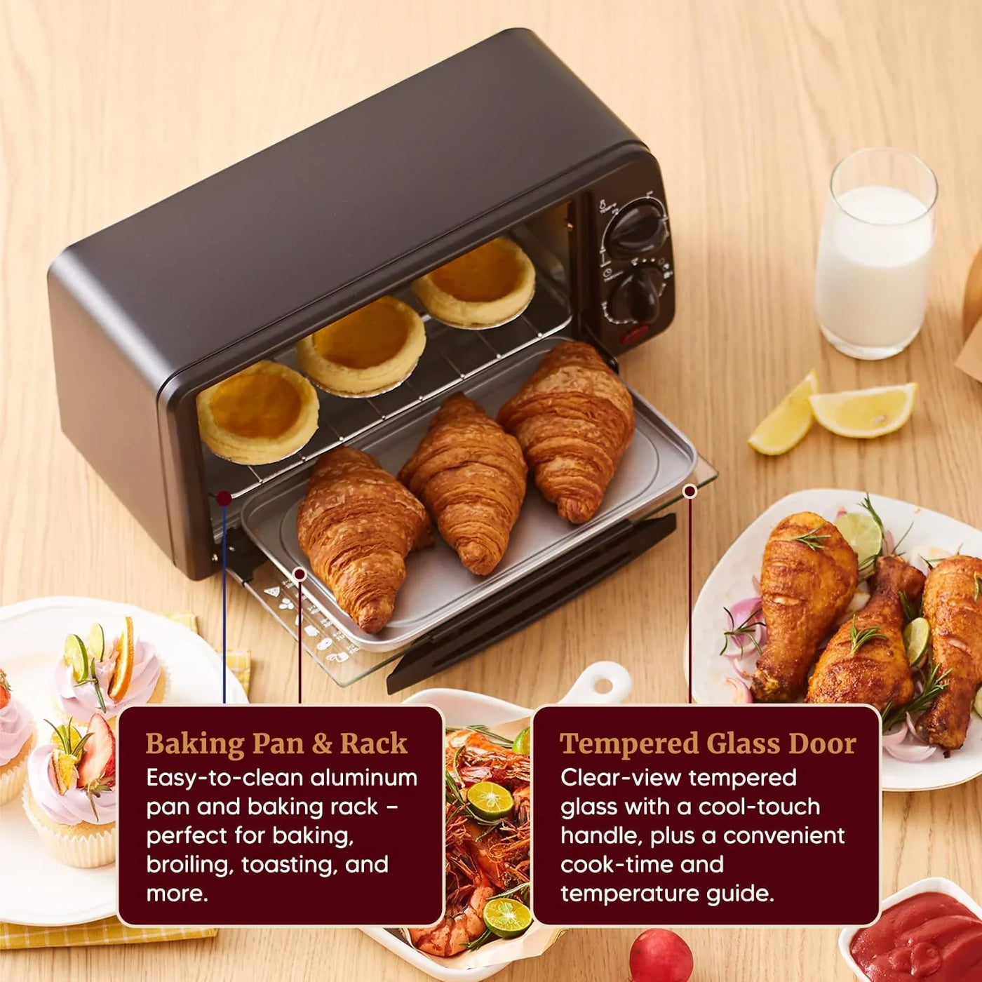 ETO236 Personal Compact 2 Slice Countertop Toaster Oven with 15 Minute Timer & Adjustable Temperature, Bake, Broil, & Toast, Black