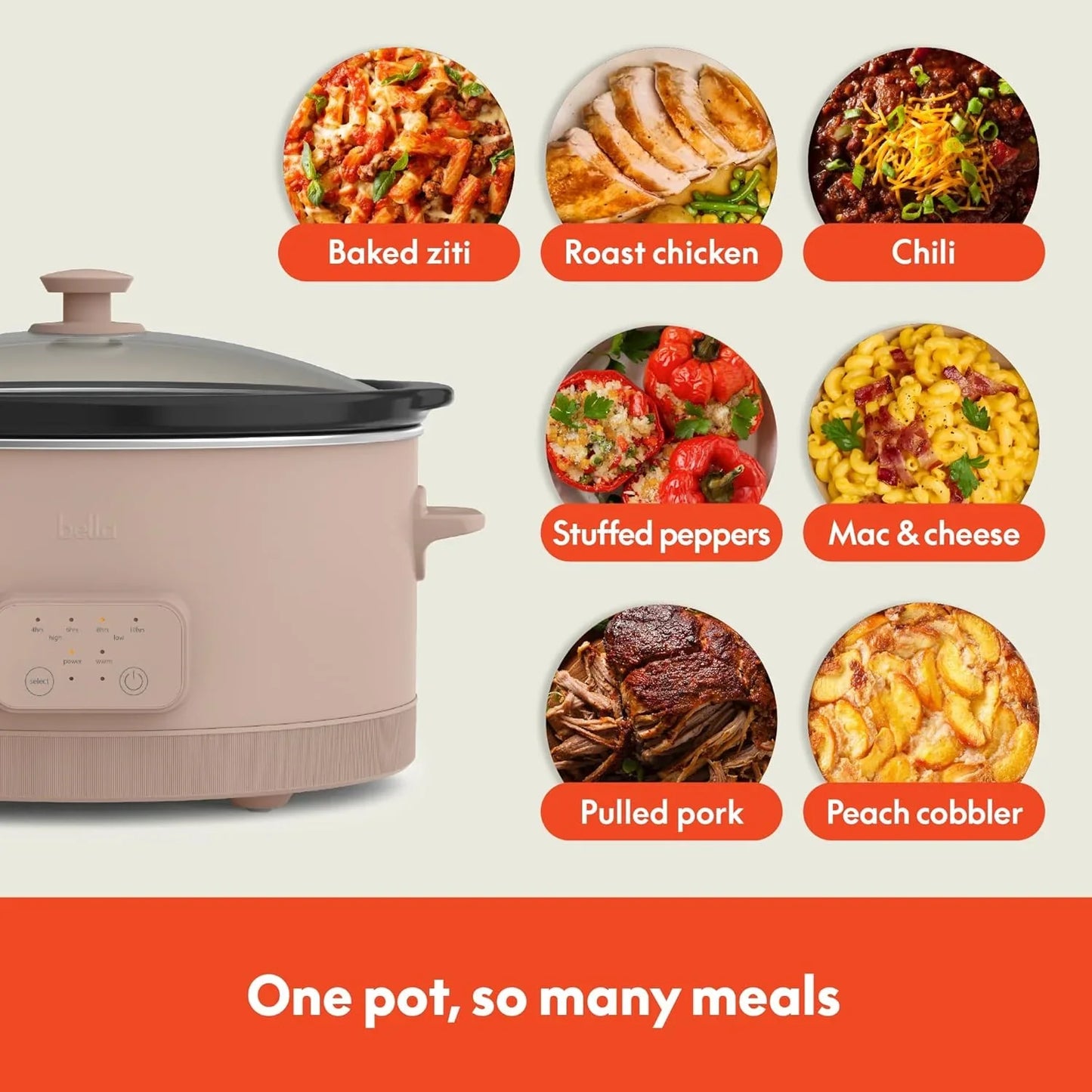 6.0 Qt Programmable Slow Cooker, Ceramic Nonstick Coating, Adjustable Temperature & Cooking Times, Dishwasher Safe Stoneware Pot & Tempered Glass Lid, Tangle Free Cord Wrap, Blossom