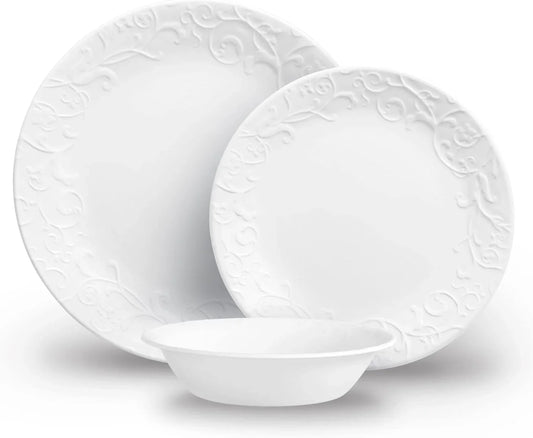 12Pc Bella Faenza Dinnerware Set for 4 - 3X More Durable Glass, Half Weight of Ceramic, up to 80% Recycled
